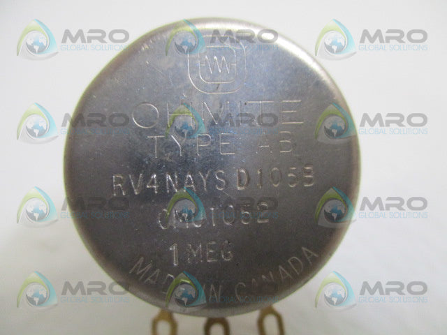 OHMITE CMU1052 RV4NAYSD105B POTENTIOMETER 1 MEG OHMS *NEW IN BOX*