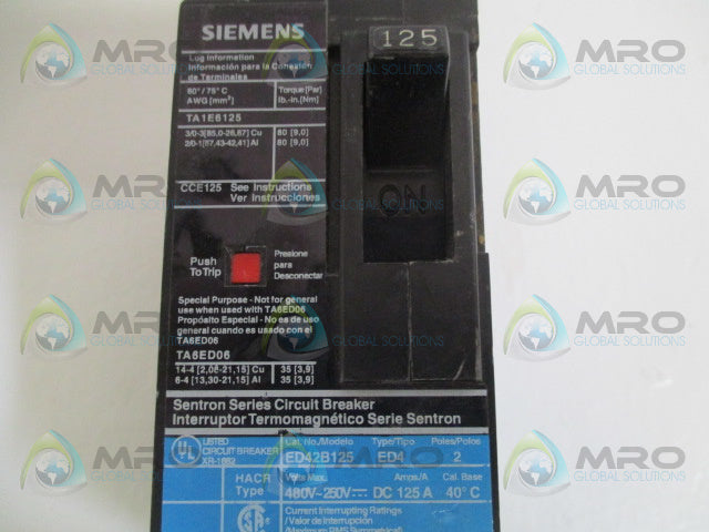SIEMENS ED42B125 CIRCUIT BREAKER 125A *USED*