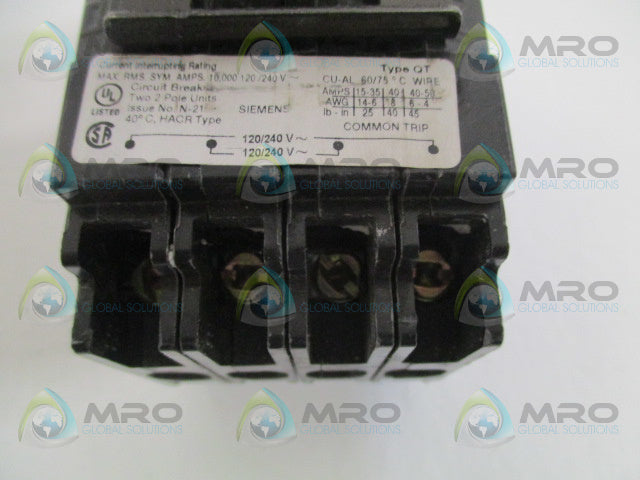 SIEMENS Q24040CT2NC CIRCUIT BREAKER 40-40A *NEW NO BOX*