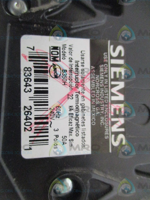 SIEMENS B350H CIRCUIT BREAKER 50A (AS PICTURED) *NEW NO BOX*