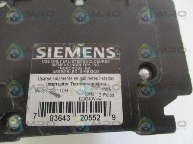 SIEMENS Q2110H CIRCUIT BREAKER 110A *NEW NO BOX*