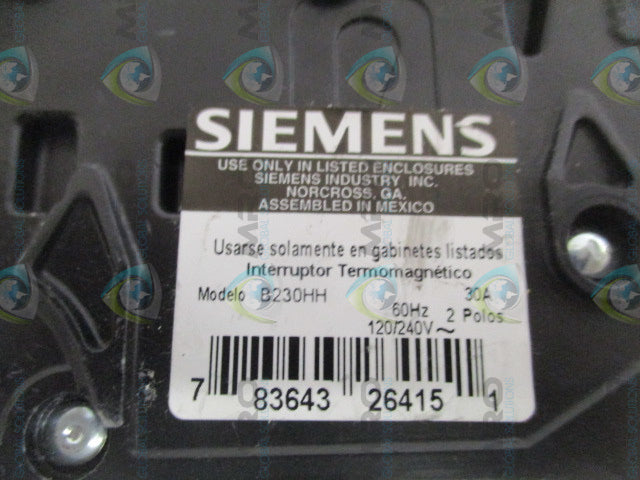 SIEMENS B230HH CIRCUIT BREAKER 30A (AS PICTURED) *NEW NO BOX*