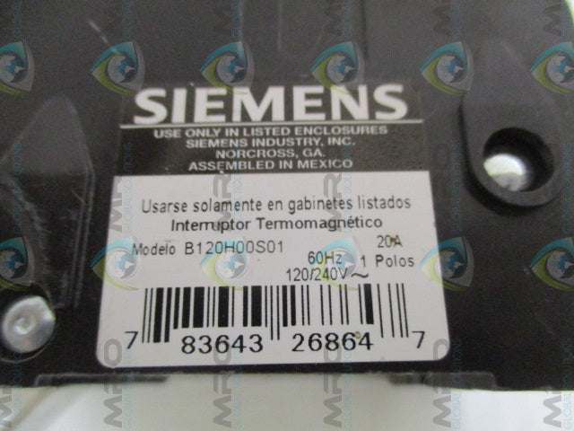 SIEMENS B120H00S01 CIRCUIT BREAKER 20A *USED*