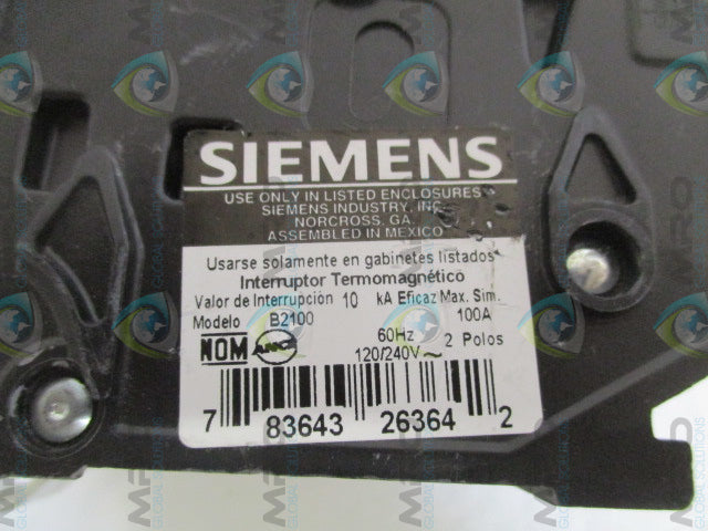 SIEMENS B2100 CIRCUIT BREAKER 100A (AS PICTURED) *NEW NO BOX*