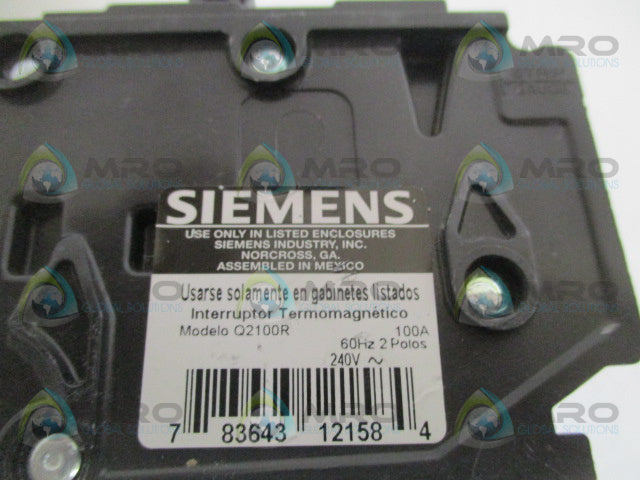 SIEMENS Q2100R CIRCUIT BREAKER 100A (AS PICTURED) *NEW NO BOX*