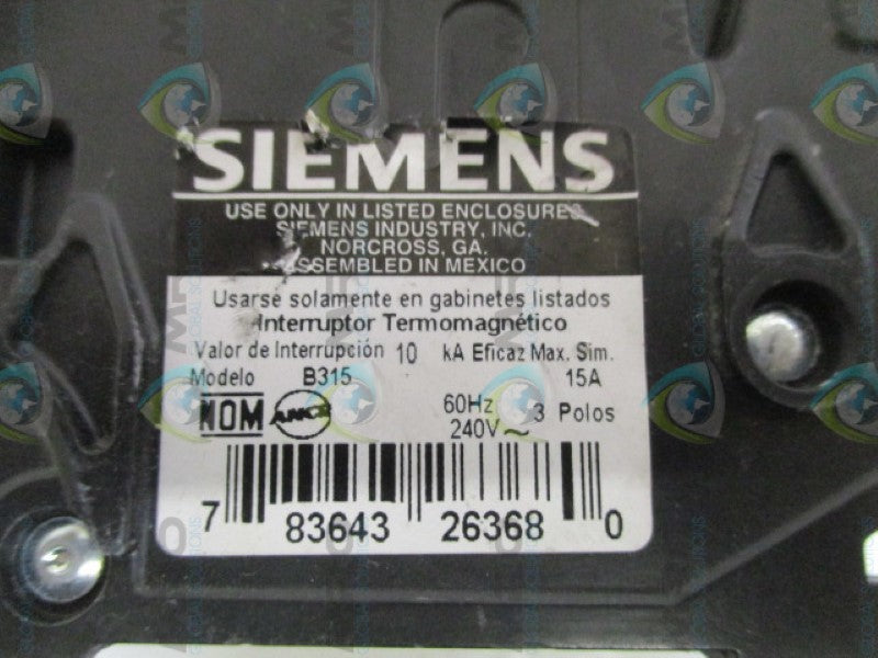 SIEMENS B315 CIRCUIT BREAKER 15A (AS PICTURED) *NEW NO BOX*
