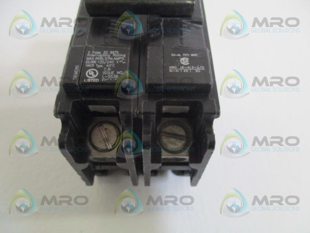 SIEMENS EQ9675 CIRCUIT BREAKER 100A (AS PICTURED) *USED*