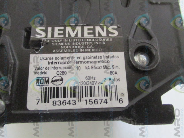 SIEMENS Q280 CIRCUIT BREAKER 80A (AS PICTURED) *USED*