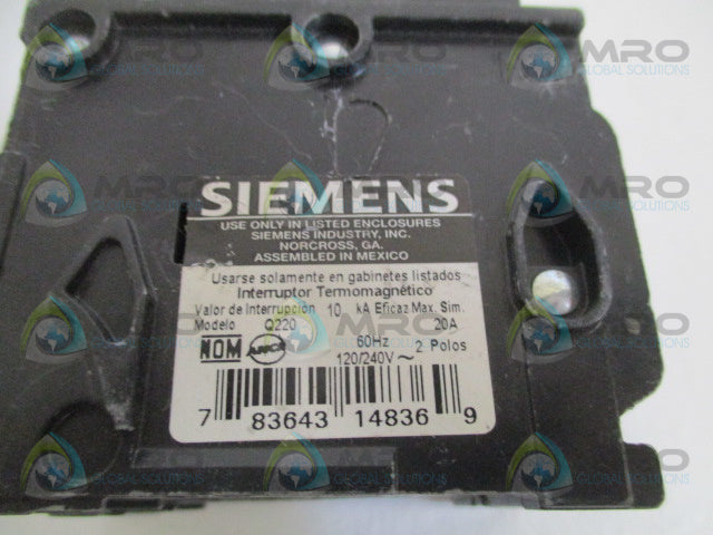 SIEMENS Q220 CIRCUIT BREAKER 20A *USED*
