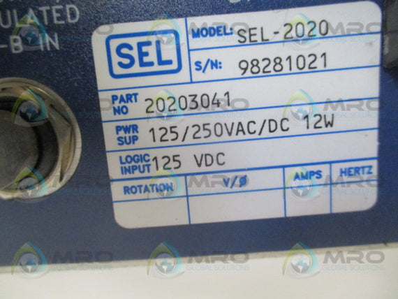 SEL SEL-2020 20203041 COMMUNICATIONS PROCESSOR MODULE *USED*