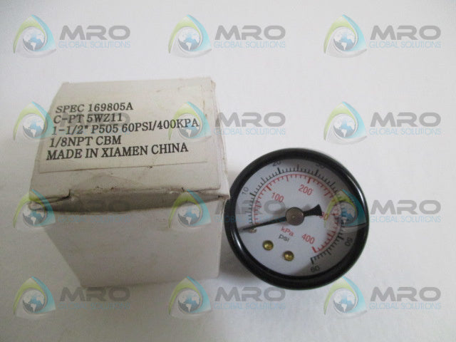 GRAINGER 5WZ11 169805A PRESSURE GAUGE 0-60 PSI *NEW IN BOX*