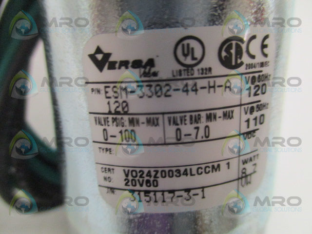 VERSA ESM-3302-44-H-A120 DIRECTIONAL 3-WAY VALVE *NEW NO BOX*
