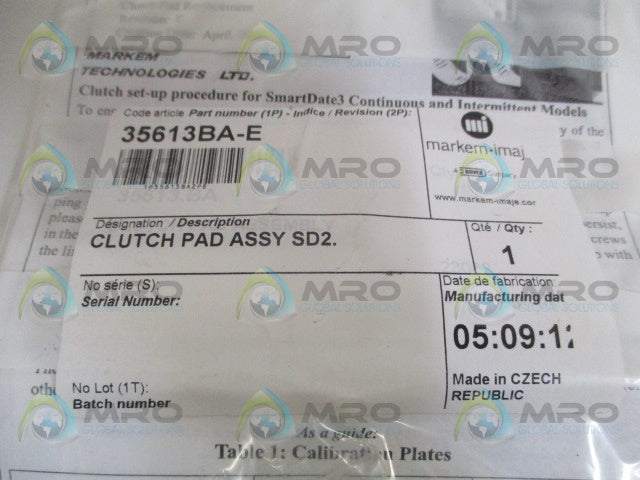 MARKEM IMAJE 35613BA-E CLUTCH PAD ASSEMBLY *NEW IN FACTORY BAG*
