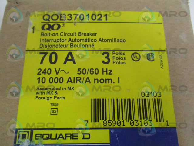 SQUARE D QOB3701021 CIRCUIT BREAKER 70A *NEW IN BOX*