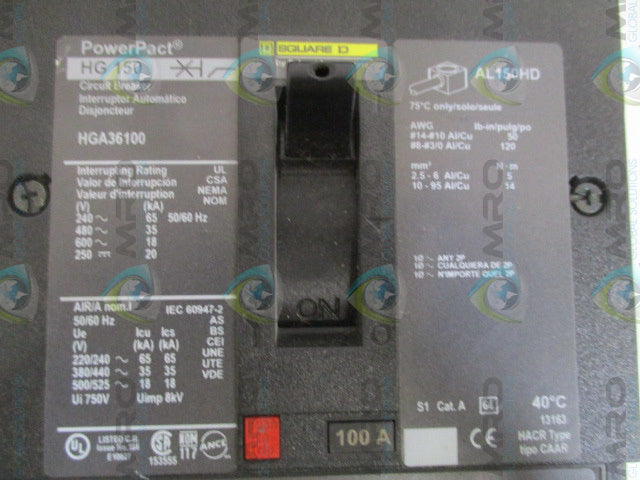 SQUARE D HGA36100 CIRCUIT BREAKER 100A *NEW NO BOX*