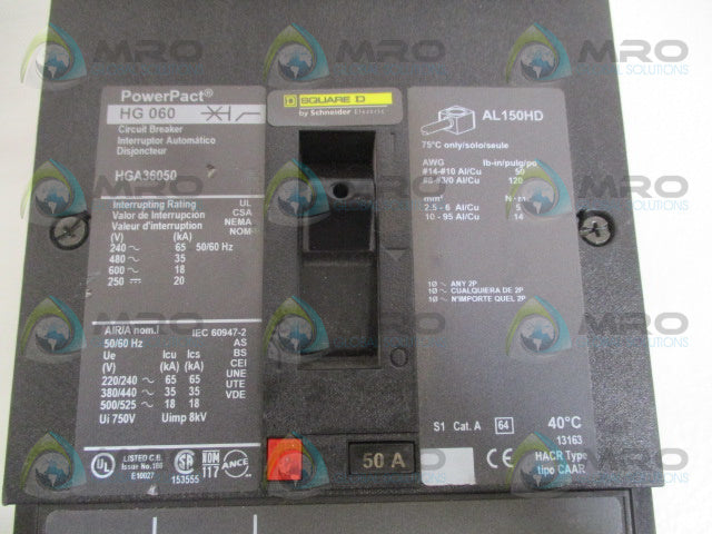 SQUARE D HGA36050 CIRCUIT BREAKER 50A *NEW NO BOX*
