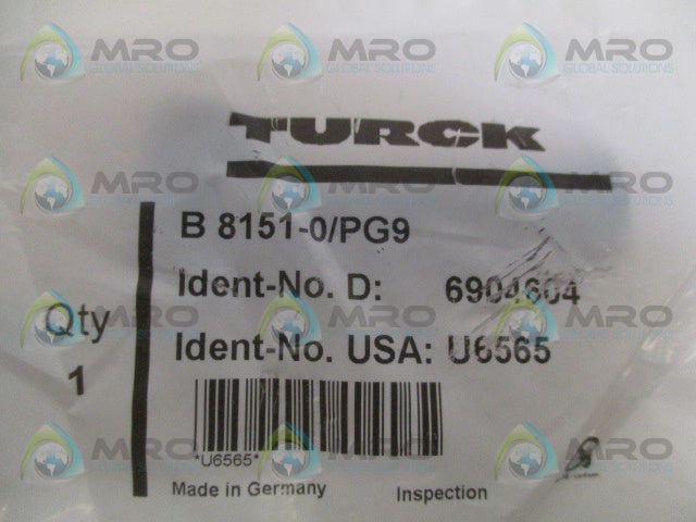 TURCK B8151-0/PG9 CONNECTOR PLUG *NEW IN FACTORY BAG*