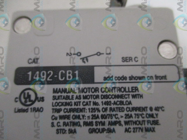 ALLEN BRADLEY 1492-CB1G100 SER. C CIRCUIT BREAKER 10A 2HP *USED*