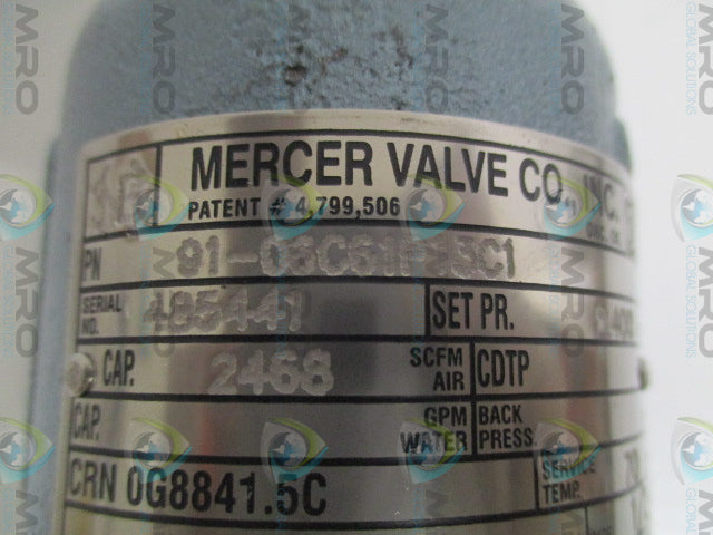 MERCER 91-06C61P13C1 PRESSURE RELIEF VALVE 2400PSI *NEW NO BOX*
