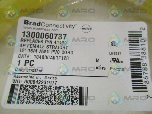 DANIEL WOODHEAD 41109 104000A01F120 CORDSET * NEW IN FACTORY BAG *