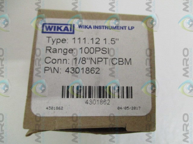 WIKA 4301862 PRESSURE GAUGE 0-100 PSI *NEW IN BOX*