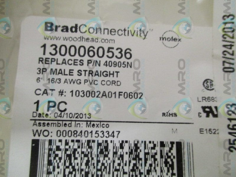 DANIEL WOODHEAD 40905N 103002A01F0602 STRAIGHT CORD * NEW IN FACTORY BAG *