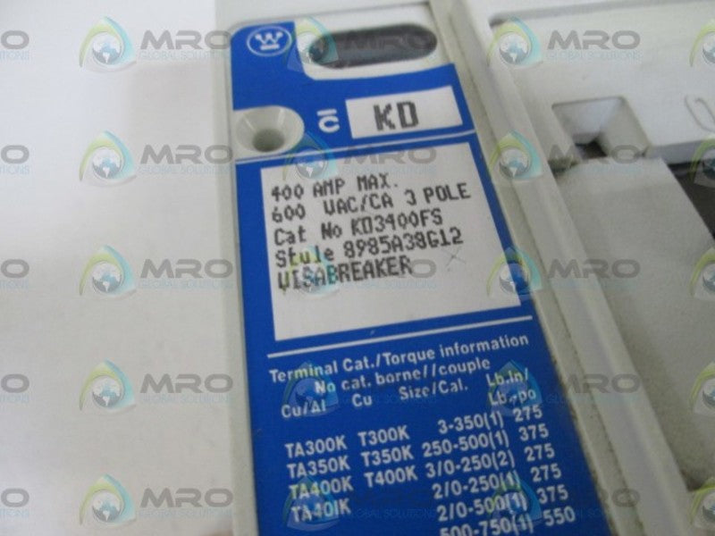 WESTINGHOUSE KD3400FS CIRCUIT BREAKER 400A *NEW IN BOX*