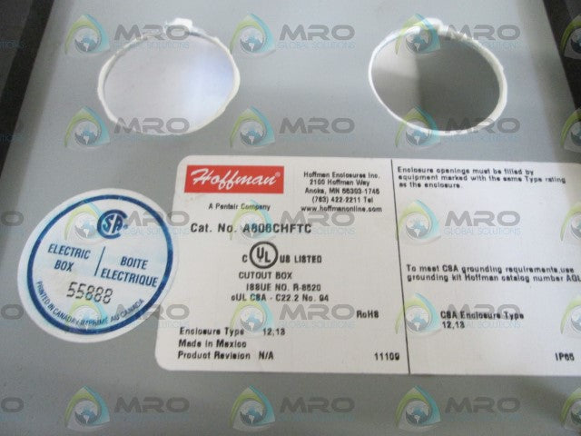 HOFFMAN ENCLOSURE BOX A806CHFTC *USED*
