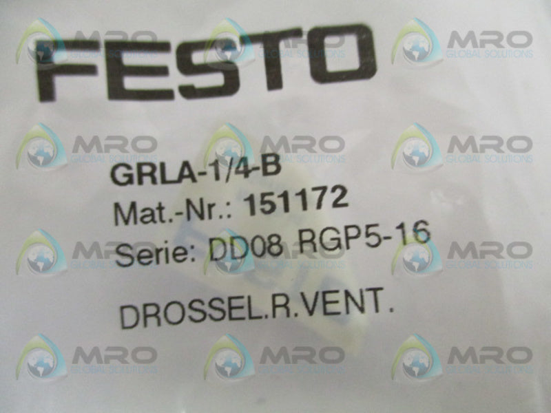 FESTO GRLA-1/4-B ONE-WAY FLOW CONTROL VALVE * NEW IN FACTORY BAG *