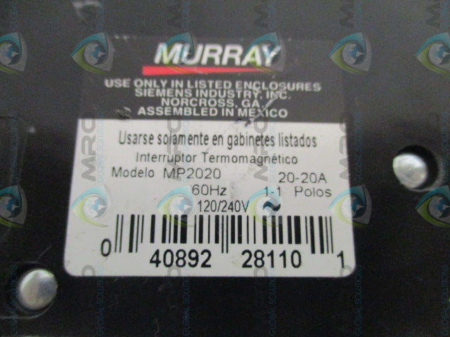 MURRAY MP2020 CIRCUIT BREAKER 20-20A *USED*