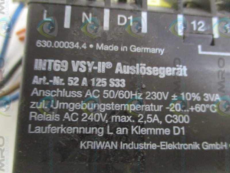 KRIWAN INT69 VSY-II 52A125S33 PROTECTION MODULE *USED*