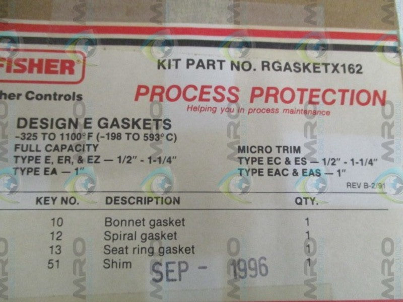 FISHER RGASKETX162 GASKET KIT * NEW IN ORIGINAL PACKAGE *