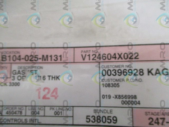 FISHER V124604X022 GASKET *NEW NO BOX*
