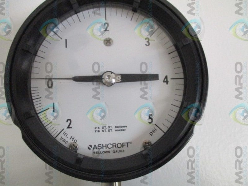 ASHCROFT 451188SS04L-2IMV&5# GENERAL SERVICE GAUGE 2"Hg-5 PSI  NSMP