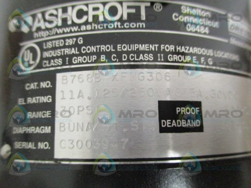 ASHCROFT B768BXFMG306 PRESSURE SWITCH 30 PSI  NSMP