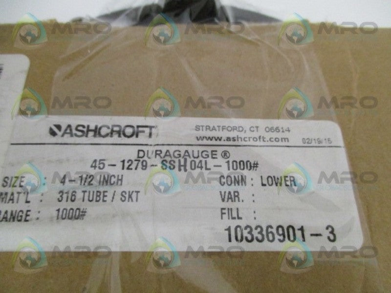 ASHCROFT 45-1279-SSH04L-1000# DURAGUGE 0-1000 PSI  UNMP
