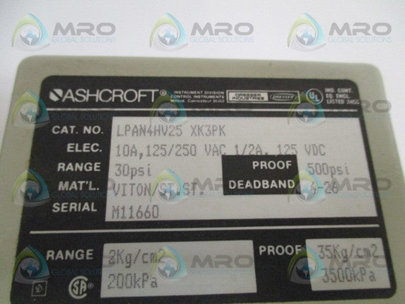 ASHCROFT LPAN4HV25XK3PK PRESSURE SWITCH 30 PSI  NSMP