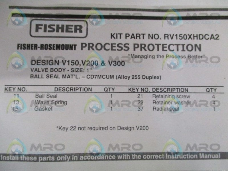 FISHER RV150XHDCA2 REPAIR KIT *NEW IN BOX*