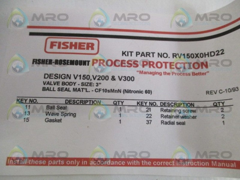 FISHER RV150X0HD22 REPAIR KIT *NEW IN BOX*