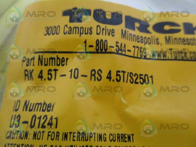 TURCK RK4.5T-10-RS4.5T/S2501 FEMALE CORDSET *NEW IN FACTORY BAG*