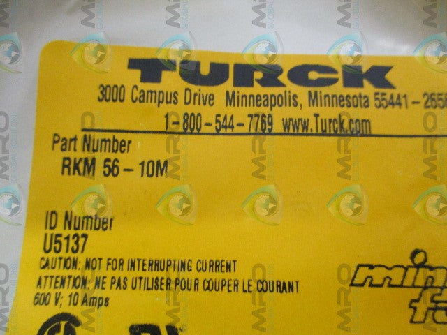 TURCK RKM56-10M MOLDED CORDSET *NEW IN FACTORY BAG*