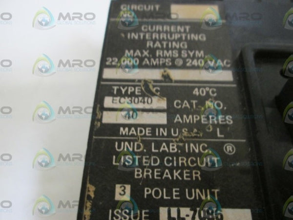 CUTLER-HAMMER CIRCUIT BREAKER EC3040  UNMP