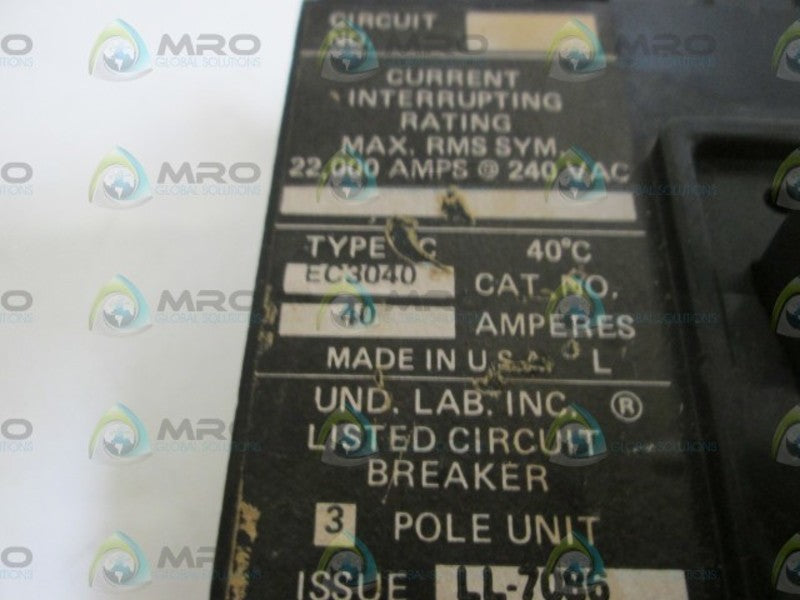 CUTLER-HAMMER CIRCUIT BREAKER EC3040  UNMP