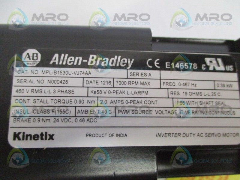 INDUSTRIAL SPARE PART KINETIX MPL-B1530U-VJ4AA SER. A MOTOR RPM: 7000  NSMP