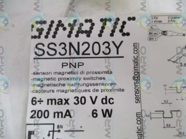 GIMATIC SS3N203Y MAGNETIC PROXIMITY SWITCH *NEW IN FACTORY BAG*