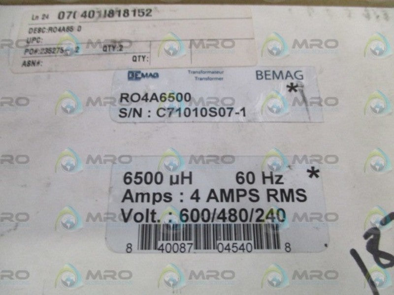 BEMAG RO4A6500 LINE REACTOR TRANSFORMER 4A  NSMP