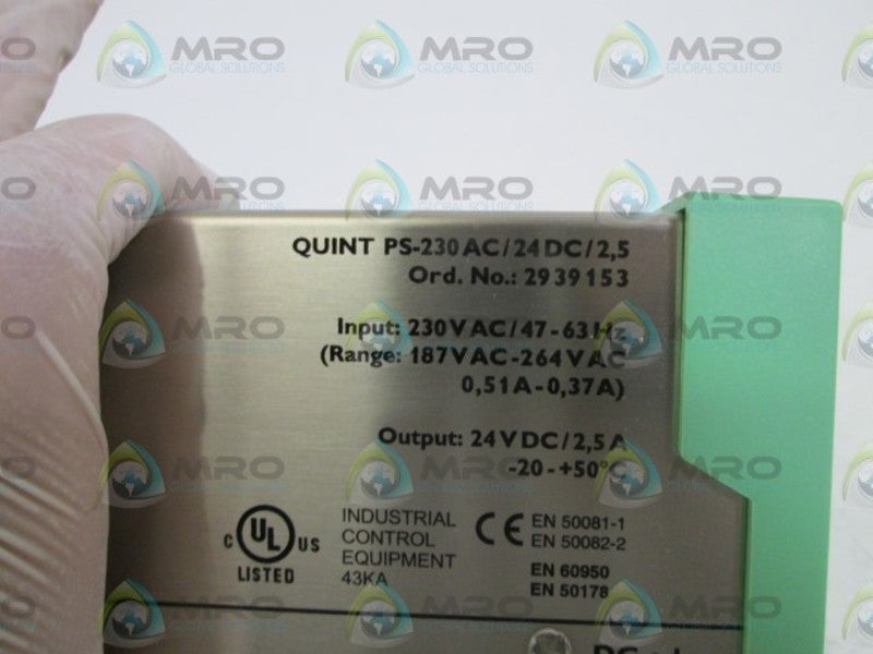 PHOENIX CONTACT POWER SUPPLY QUINT PS-230AC/24DC/2,5 NSMP