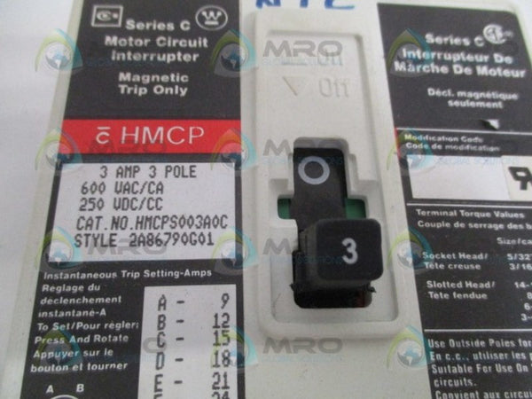 CUTLER HAMMER HMCPS003A0C CIRCUIT BREAKER 3A (NO TRIP)  UNMP