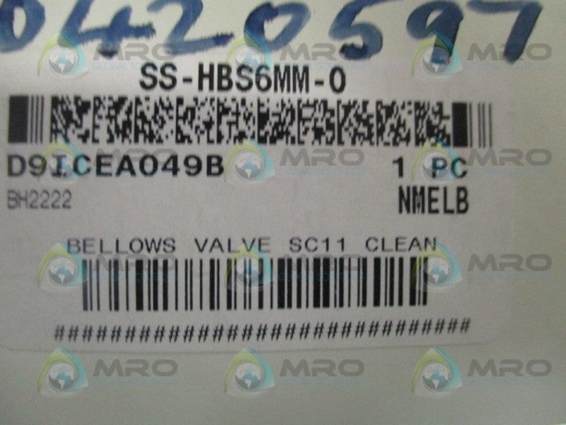 SWAGELOK SS-HBS6MM-0 PNEUMATIC PRESSURE BELLOWS VALVE *NEW IN BOX*