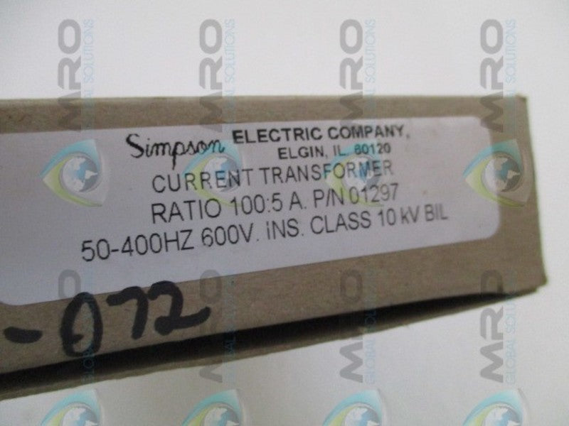 SIMPSON 01297 CURRENT TRANSFORMER RATIO 100:5 *NEW IN BOX*